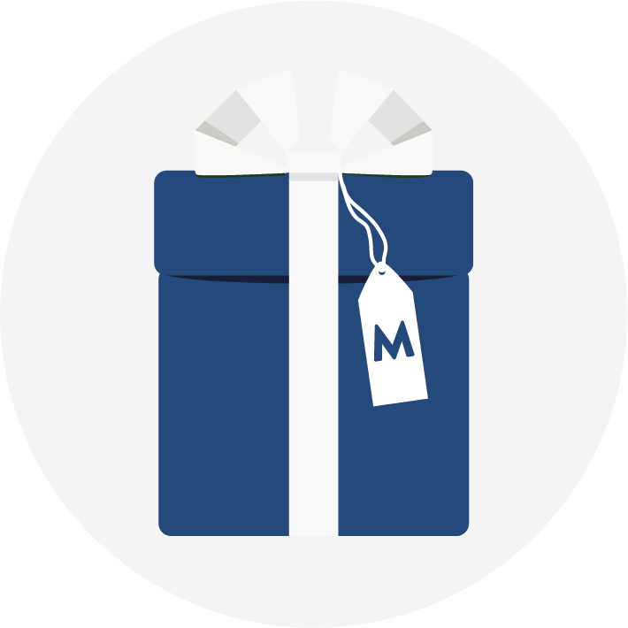 Das Icon für das Paket Medium zeigt ein blaues Geschenks-Paket mit weißer Schleife.