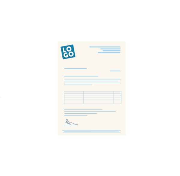 Brief- oder Rechnungspapier mit Logo, dargestellt im Wireframe-Stil