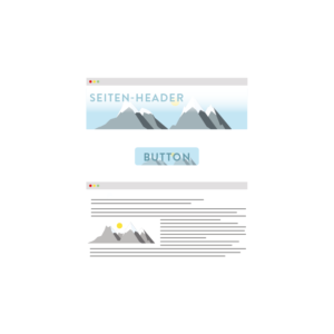 Stilisierte Beispiele für Website-Header, Button und Webgrafik