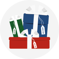Das Icon für Add-Ons zeigt drei Geschenks-Paket, in grün, rot und blau mit weißen Schleifen.