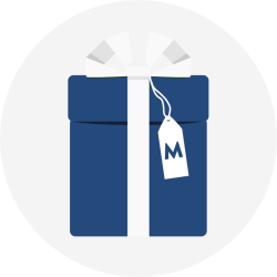 Das Icon für das Paket Medium zeigt ein blaues Geschenks-Paket mit weißer Schleife.